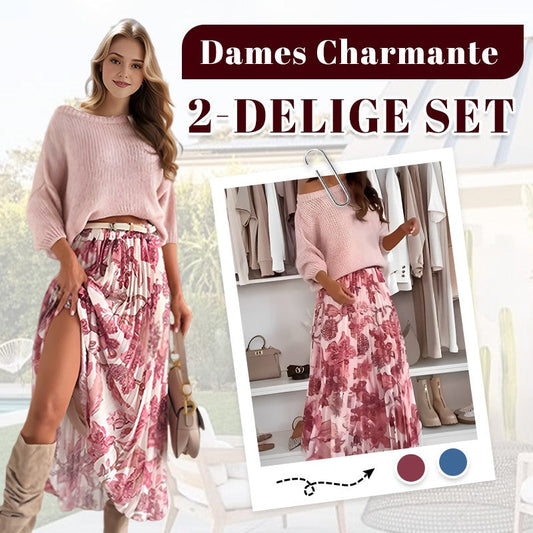 Top met ronde hals & bedrukte rok met riem