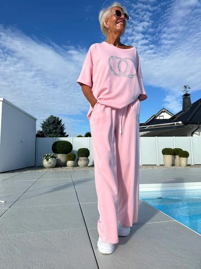 ⏳Beperkte aanbieding! ⏰Casual tweedelige set voor dames, effen top en losse broek