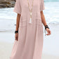 💃Katoenen linnen midi-jurk met ronde hals