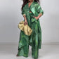 Mode Geprinte Lange Mouwen Shirt en Wijde Broeken 2-Delige Set